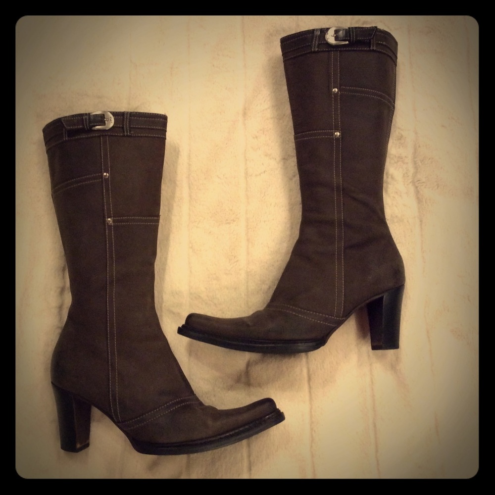 Donald J. Pliner Brown Boots w/ Stitching & Buckle